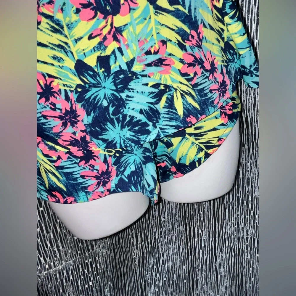 Charlotte Russe Tropical Print Skort Dress- Blue, Pink, Yellow